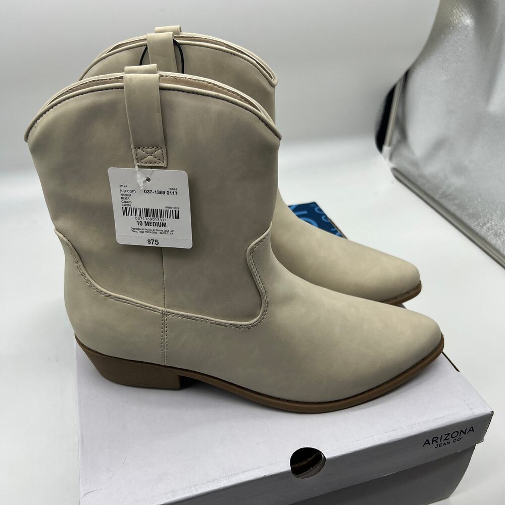 Arizona Jean Co Womens Western Heel Booties Meyer Boots Cream Color Size 10M